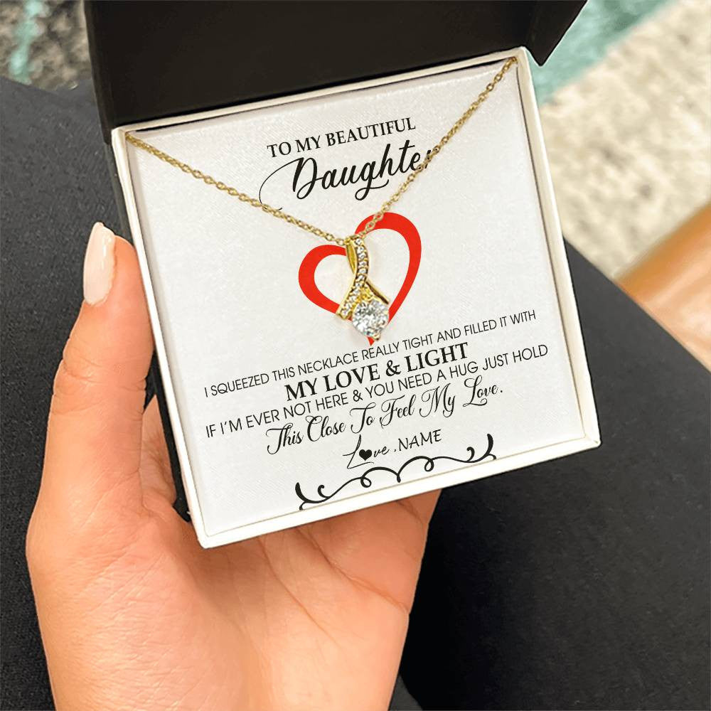 Alluring Beauty Necklace 18K Yellow Gold Finish | Personalized To My Beautiful Daughter Necklace From Dad Mom Filled With My Love and Light Daughter Jewelry Birthday Christmas Customized Message Card | teecentury