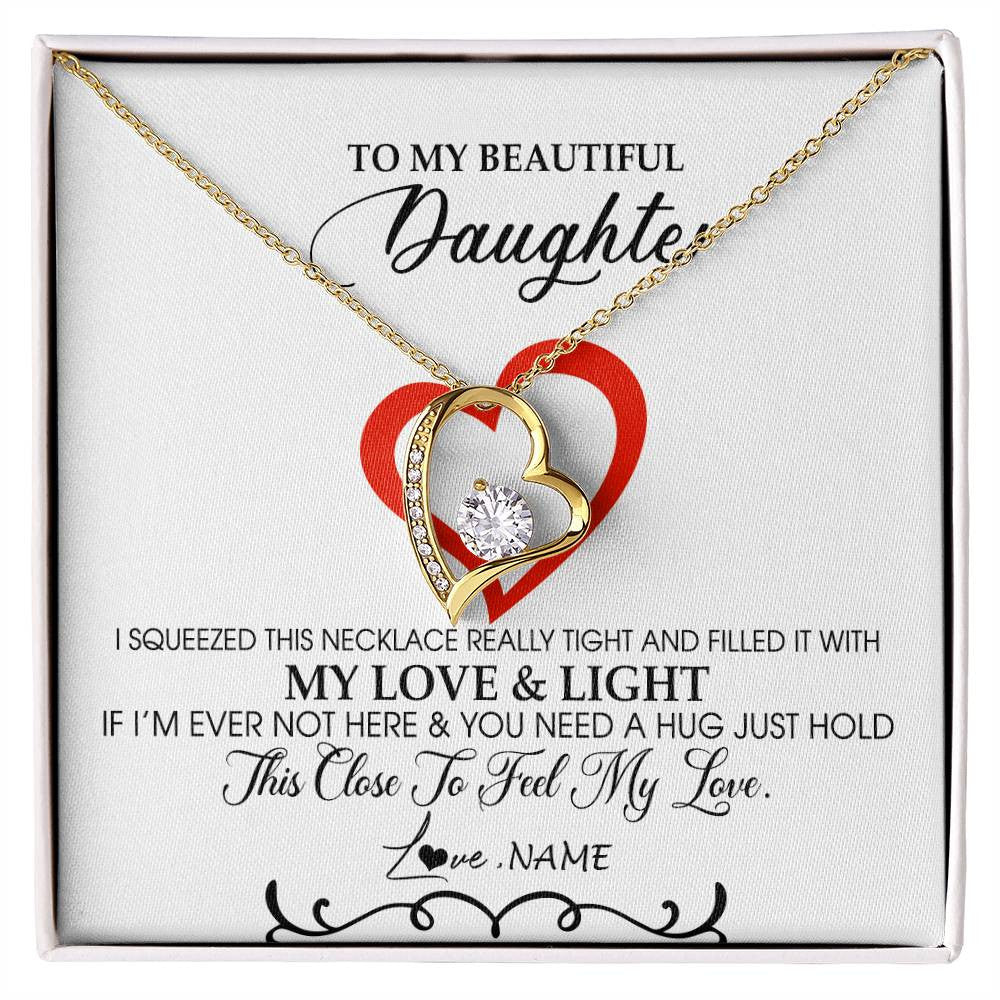 Forever Love Necklace 18K Yellow Gold Finish | Personalized To My Beautiful Daughter Necklace From Dad Mom Filled With My Love and Light Daughter Jewelry Birthday Christmas Customized Message Card | teecentury