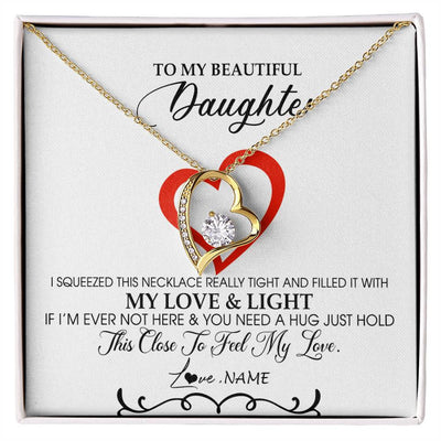 Forever Love Necklace 18K Yellow Gold Finish | Personalized To My Beautiful Daughter Necklace From Dad Mom Filled With My Love and Light Daughter Jewelry Birthday Christmas Customized Message Card | teecentury