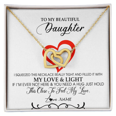 Interlocking Hearts Necklace 18K Yellow Gold Finish | Personalized To My Beautiful Daughter Necklace From Dad Mom Filled With My Love and Light Daughter Jewelry Birthday Christmas Customized Message Card | teecentury