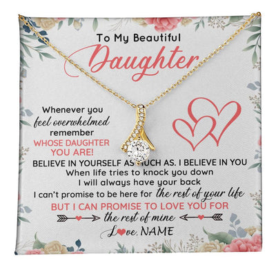 Alluring Beauty Necklace 18K Yellow Gold Finish | 1 | Personalized To My Beautiful Daughter Necklace From Mom Dad Believe In You Daughter Jewelry Birthday Graduation Christmas Customized Gift Box Message Card | teecentury