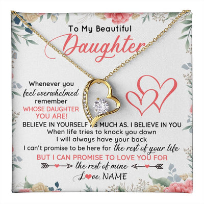 Forever Love Necklace 18K Yellow Gold Finish | 1 | Personalized To My Beautiful Daughter Necklace From Mom Dad Believe In You Daughter Jewelry Birthday Graduation Christmas Customized Gift Box Message Card | teecentury