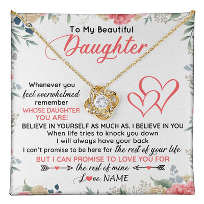 Love Knot Necklace 18K Yellow Gold Finish | 1 | Personalized To My Beautiful Daughter Necklace From Mom Dad Believe In You Daughter Jewelry Birthday Graduation Christmas Customized Gift Box Message Card | teecentury