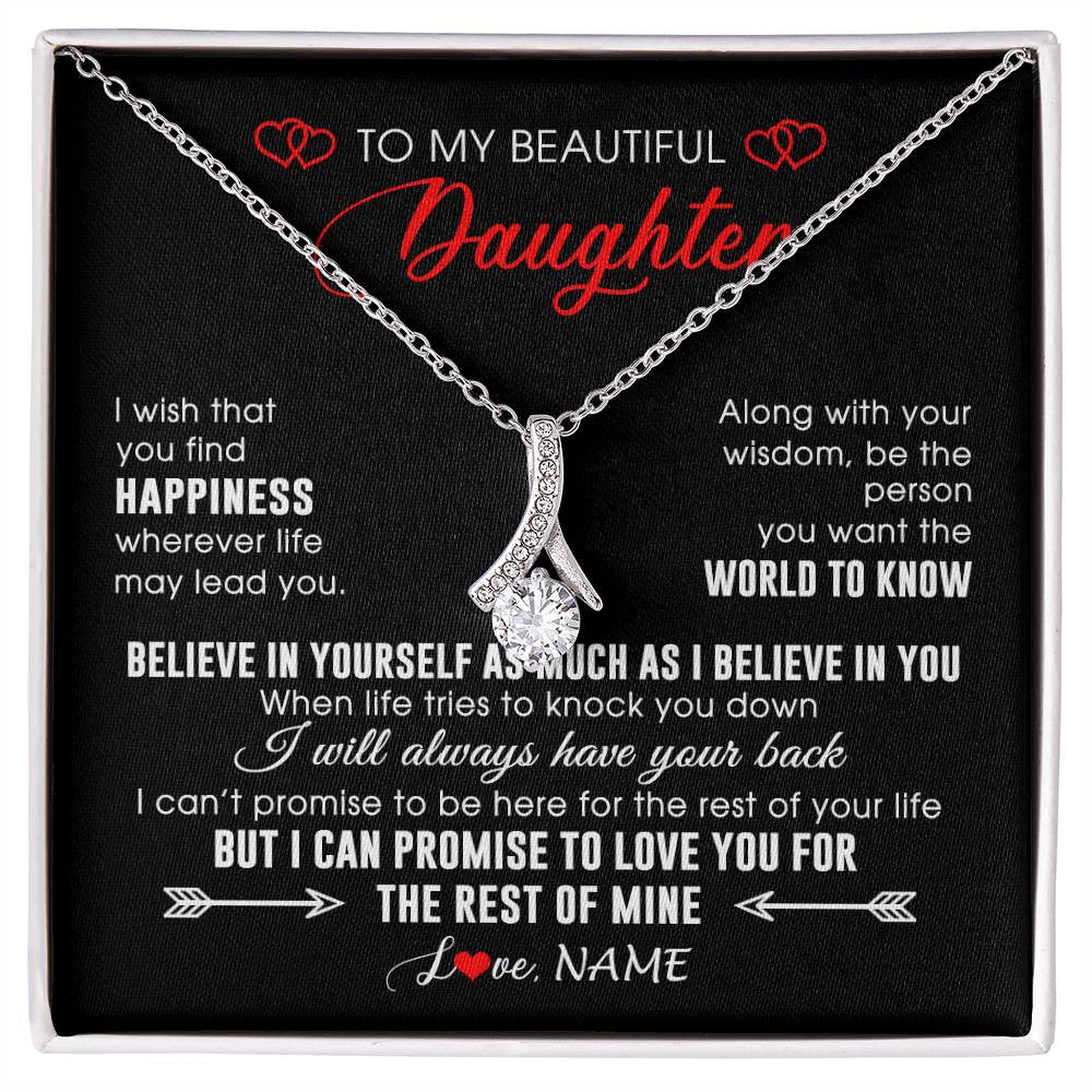 Alluring Beauty Necklace 14K White Gold Finish | Personalized To My Beautiful Daughter Necklace From Mom Dad Happiness Wherever Life Daughter Birthday Graduation Christmas Customized Gift Box Message Card | teecentury