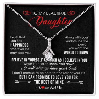 Alluring Beauty Necklace 14K White Gold Finish | Personalized To My Beautiful Daughter Necklace From Mom Dad Happiness Wherever Life Daughter Birthday Graduation Christmas Customized Gift Box Message Card | teecentury