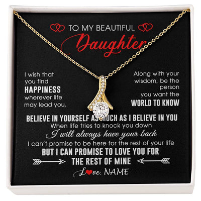 Alluring Beauty Necklace 18K Yellow Gold Finish | Personalized To My Beautiful Daughter Necklace From Mom Dad Happiness Wherever Life Daughter Birthday Graduation Christmas Customized Gift Box Message Card | teecentury