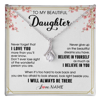 Alluring Beauty Necklace 14K White Gold Finish | 1 | Personalized To My Beautiful Daughter Necklace From Mom Dad I Love You Believe In You Daughter Birthday Gifts Christmas Customized Gift Box Message Card | teecentury