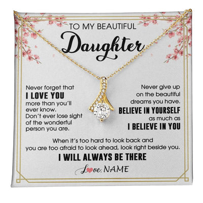 Alluring Beauty Necklace 18K Yellow Gold Finish | 1 | Personalized To My Beautiful Daughter Necklace From Mom Dad I Love You Believe In You Daughter Birthday Gifts Christmas Customized Gift Box Message Card | teecentury