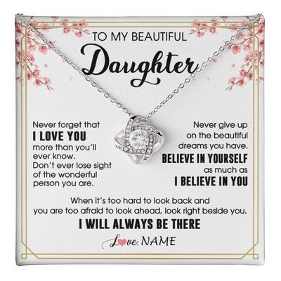 Love Knot Necklace 14K White Gold Finish | 1 | Personalized To My Beautiful Daughter Necklace From Mom Dad I Love You Believe In You Daughter Birthday Gifts Christmas Customized Gift Box Message Card | teecentury