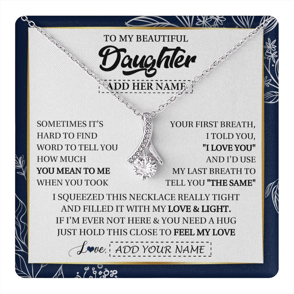 Alluring Beauty Necklace 14K White Gold Finish | 1 | Personalized To My Beautiful Daughter Necklace From Mom Dad Mother Father Feel My Love Valentine Gifts For Daughter Birthday Christmas Gift Box Message Card | teecentury.myshopify
