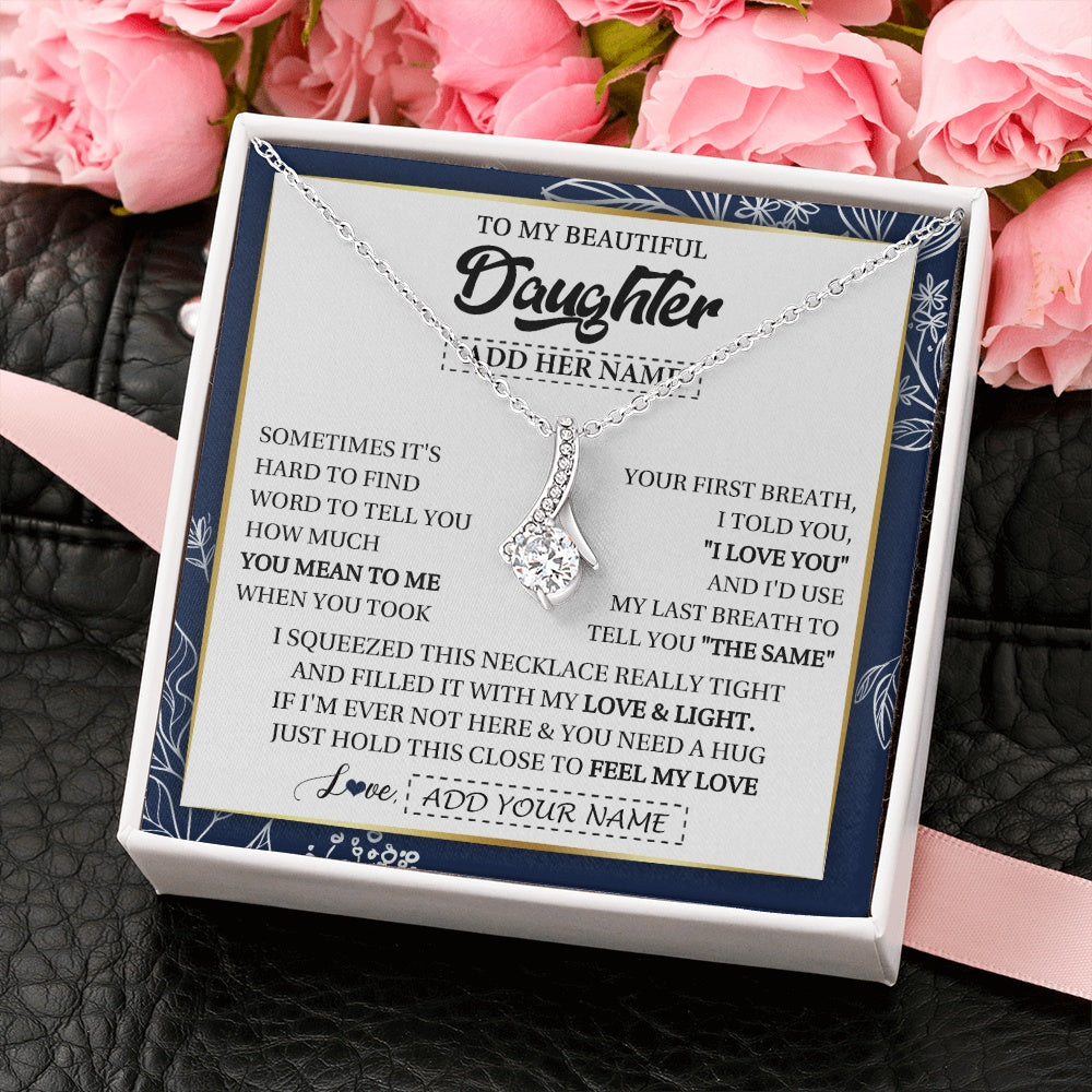 Alluring Beauty Necklace 14K White Gold Finish | 2 | Personalized To My Beautiful Daughter Necklace From Mom Dad Mother Father Feel My Love Valentine Gifts For Daughter Birthday Christmas Gift Box Message Card | teecentury.myshopify