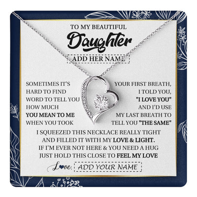 Forever Love Necklace 14K White Gold Finish | 1 | Personalized To My Beautiful Daughter Necklace From Mom Dad Mother Father Feel My Love Valentine Gifts For Daughter Birthday Christmas Gift Box Message Card | teecentury.myshopify