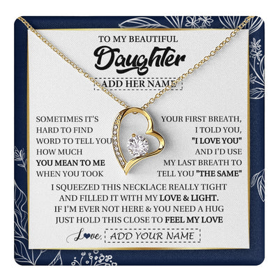 Forever Love Necklace 18K Yellow Gold Finish | 1 | Personalized To My Beautiful Daughter Necklace From Mom Dad Mother Father Feel My Love Valentine Gifts For Daughter Birthday Christmas Gift Box Message Card | teecentury.myshopify