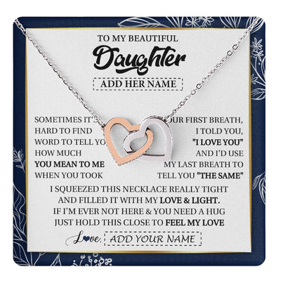 Interlocking Hearts Necklace Stainless Steel & Rose Gold Finish | 1 | Personalized To My Beautiful Daughter Necklace From Mom Dad Mother Father Feel My Love Valentine Gifts For Daughter Birthday Christmas Gift Box Message Card | teecentury.myshopify