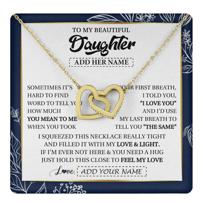 Interlocking Hearts Necklace 18K Yellow Gold Finish | 1 | Personalized To My Beautiful Daughter Necklace From Mom Dad Mother Father Feel My Love Valentine Gifts For Daughter Birthday Christmas Gift Box Message Card | teecentury.myshopify