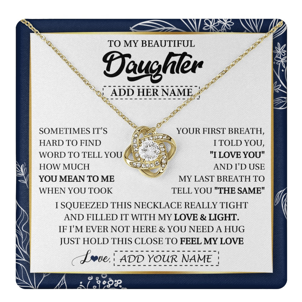 Love Knot Necklace 18K Yellow Gold Finish | 1 | Personalized To My Beautiful Daughter Necklace From Mom Dad Mother Father Feel My Love Valentine Gifts For Daughter Birthday Christmas Gift Box Message Card | teecentury.myshopify
