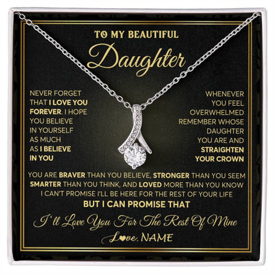 Alluring Beauty Necklace 14K White Gold Finish | 1 | Personalized To My Beautiful Daughter Necklace From Mom Dad Mother I Love You Jewelry Gifts For Daughter Birthday Graduation Christmas Gift Box Message Card | teecentury