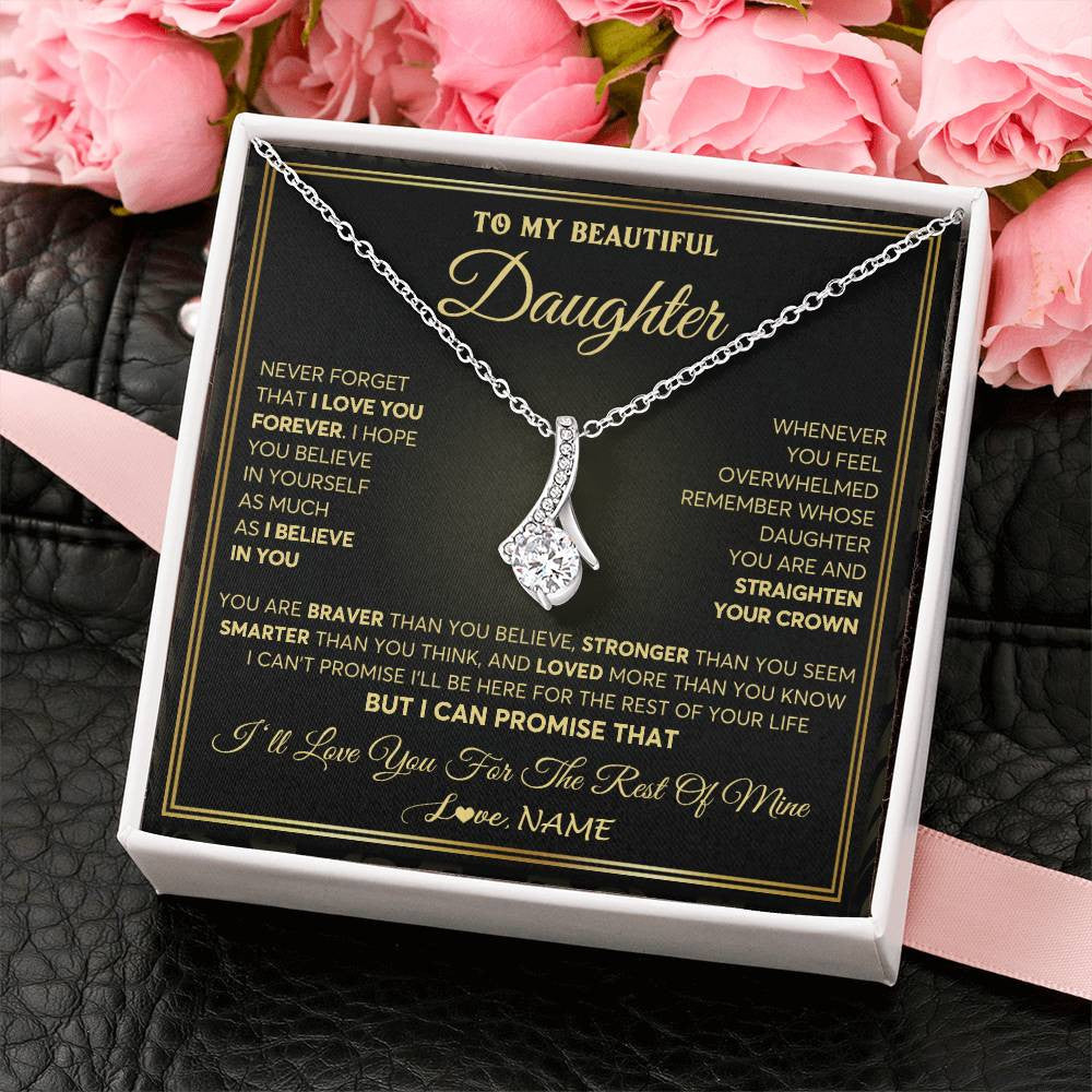 Alluring Beauty Necklace 14K White Gold Finish | 2 | Personalized To My Beautiful Daughter Necklace From Mom Dad Mother I Love You Jewelry Gifts For Daughter Birthday Graduation Christmas Gift Box Message Card | teecentury