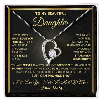 Forever Love Necklace 14K White Gold Finish | 1 | Personalized To My Beautiful Daughter Necklace From Mom Dad Mother I Love You Jewelry Gifts For Daughter Birthday Graduation Christmas Gift Box Message Card | teecentury