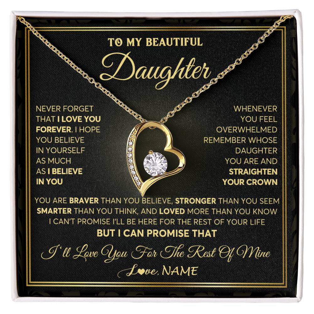 Forever Love Necklace 18K Yellow Gold Finish | 1 | Personalized To My Beautiful Daughter Necklace From Mom Dad Mother I Love You Jewelry Gifts For Daughter Birthday Graduation Christmas Gift Box Message Card | teecentury