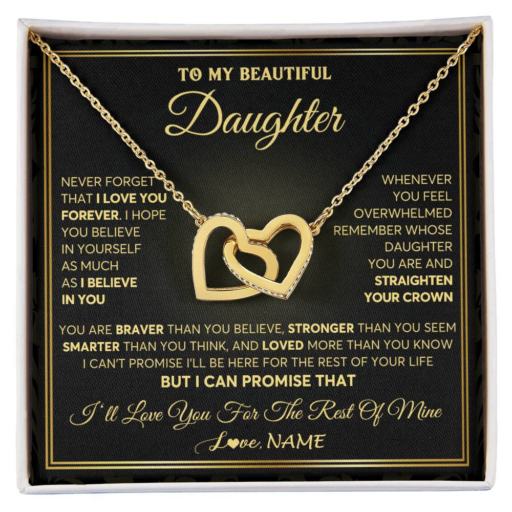 Interlocking Hearts Necklace 18K Yellow Gold Finish | 1 | Personalized To My Beautiful Daughter Necklace From Mom Dad Mother I Love You Jewelry Gifts For Daughter Birthday Graduation Christmas Gift Box Message Card | teecentury