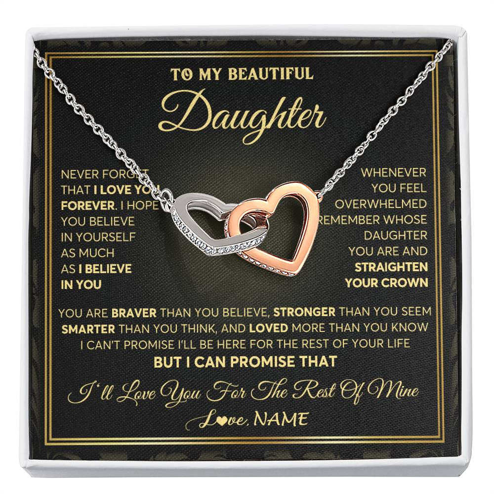 Interlocking Hearts Necklace Stainless Steel & Rose Gold Finish | 1 | Personalized To My Beautiful Daughter Necklace From Mom Dad Mother I Love You Jewelry Gifts For Daughter Birthday Graduation Christmas Gift Box Message Card | teecentury