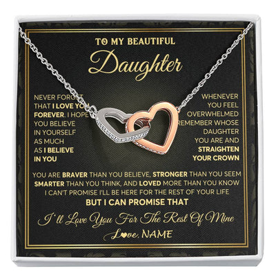 Interlocking Hearts Necklace Stainless Steel & Rose Gold Finish | 1 | Personalized To My Beautiful Daughter Necklace From Mom Dad Mother I Love You Jewelry Gifts For Daughter Birthday Graduation Christmas Gift Box Message Card | teecentury