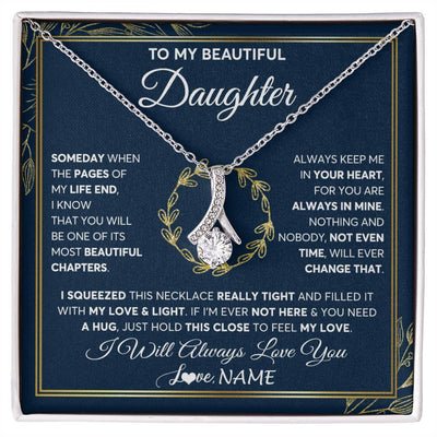 Alluring Beauty Necklace 14K White Gold Finish | Personalized To My Beautiful Daughter Necklace From Mom Dad Mother Someday Daughter Birthday Christmas Jewelry Charm Present Customized Gift Box Message Card | teecentury