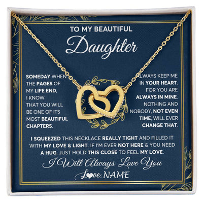 Interlocking Hearts Necklace 18K Yellow Gold Finish | Personalized To My Beautiful Daughter Necklace From Mom Dad Mother Someday Daughter Birthday Christmas Jewelry Charm Present Customized Gift Box Message Card | teecentury