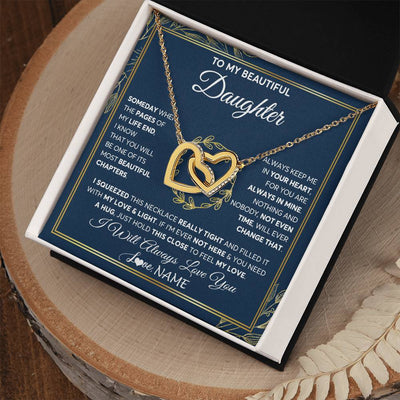 Interlocking Hearts Necklace 18K Yellow Gold Finish | Personalized To My Beautiful Daughter Necklace From Mom Dad Mother Someday Daughter Birthday Christmas Jewelry Charm Present Customized Gift Box Message Card | teecentury