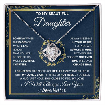 Love Knot Necklace 14K White Gold Finish | Personalized To My Beautiful Daughter Necklace From Mom Dad Mother Someday Daughter Birthday Christmas Jewelry Charm Present Customized Gift Box Message Card | teecentury