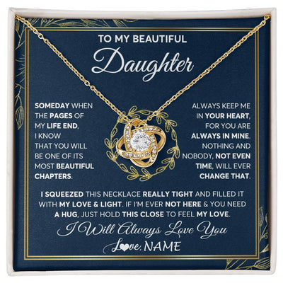 Love Knot Necklace 18K Yellow Gold Finish | Personalized To My Beautiful Daughter Necklace From Mom Dad Mother Someday Daughter Birthday Christmas Jewelry Charm Present Customized Gift Box Message Card | teecentury