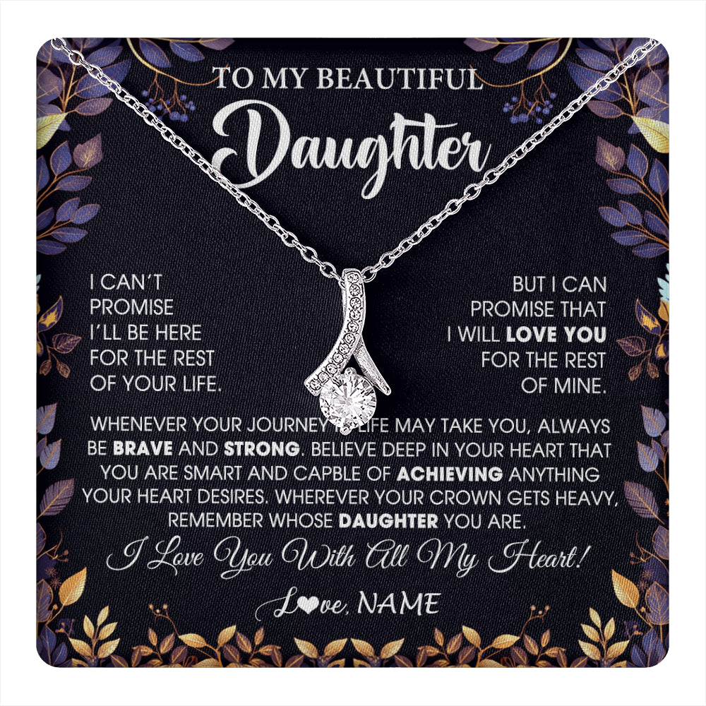 Alluring Beauty Necklace 14K White Gold Finish | 1 | Personalized To My Beautiful Daughter Necklace From Mom Dad Promise Necklace Birthday Gift For Daughter Graduation Christmas Customized Gift Box Message Card | teecentury