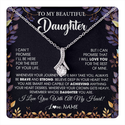 Alluring Beauty Necklace 14K White Gold Finish | 1 | Personalized To My Beautiful Daughter Necklace From Mom Dad Promise Necklace Birthday Gift For Daughter Graduation Christmas Customized Gift Box Message Card | teecentury