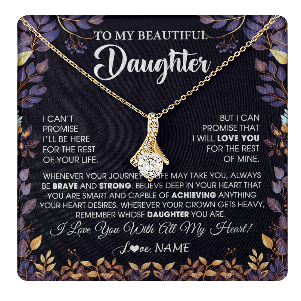 Alluring Beauty Necklace 18K Yellow Gold Finish | 1 | Personalized To My Beautiful Daughter Necklace From Mom Dad Promise Necklace Birthday Gift For Daughter Graduation Christmas Customized Gift Box Message Card | teecentury