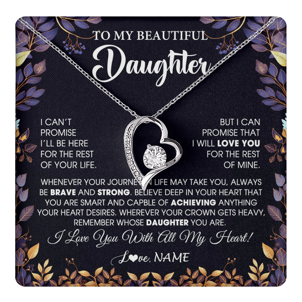 Forever Love Necklace 14K White Gold Finish | 1 | Personalized To My Beautiful Daughter Necklace From Mom Dad Promise Necklace Birthday Gift For Daughter Graduation Christmas Customized Gift Box Message Card | teecentury