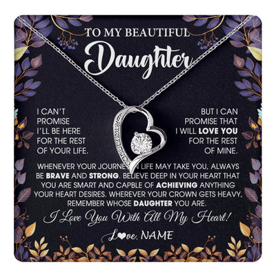 Forever Love Necklace 14K White Gold Finish | 1 | Personalized To My Beautiful Daughter Necklace From Mom Dad Promise Necklace Birthday Gift For Daughter Graduation Christmas Customized Gift Box Message Card | teecentury