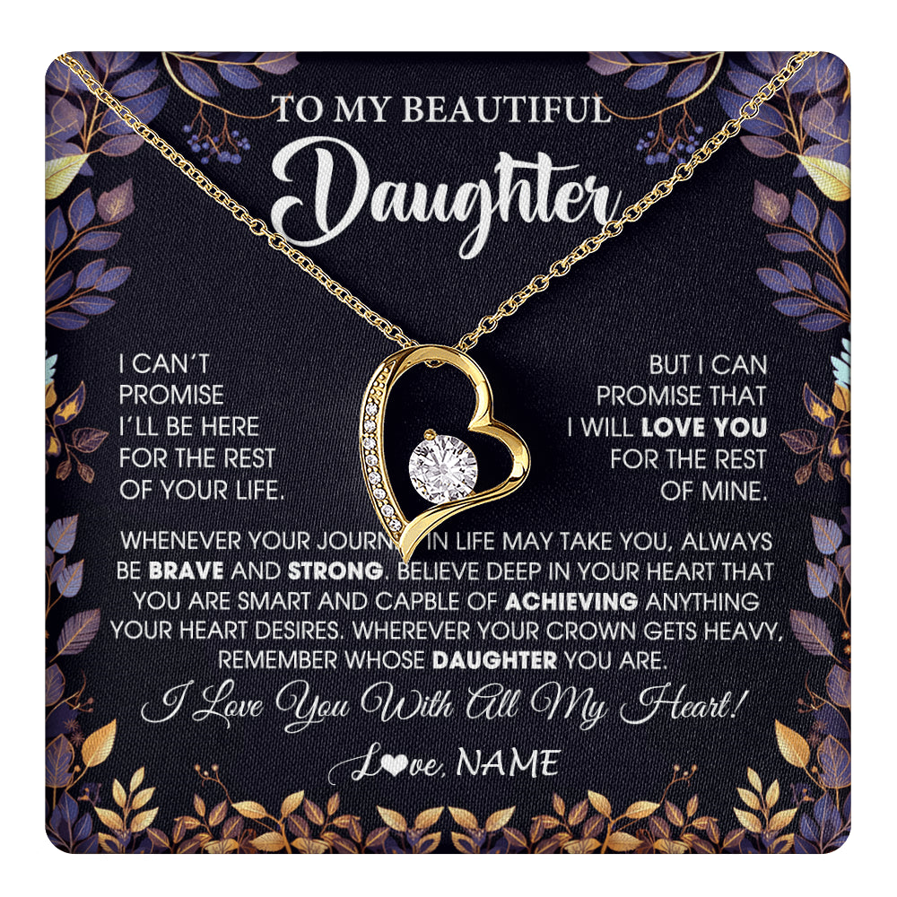 Forever Love Necklace 18K Yellow Gold Finish | 1 | Personalized To My Beautiful Daughter Necklace From Mom Dad Promise Necklace Birthday Gift For Daughter Graduation Christmas Customized Gift Box Message Card | teecentury