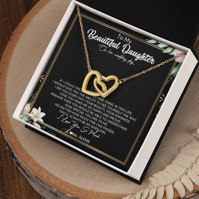 Interlocking Hearts Necklace 18K Yellow Gold Finish | Personalized To My Beautiful Daughter Necklace From Mom I Could Give You One Thing In Life Daughter Wedding Day Bride Jewelry Customized Gift Box Message Card | teecentury