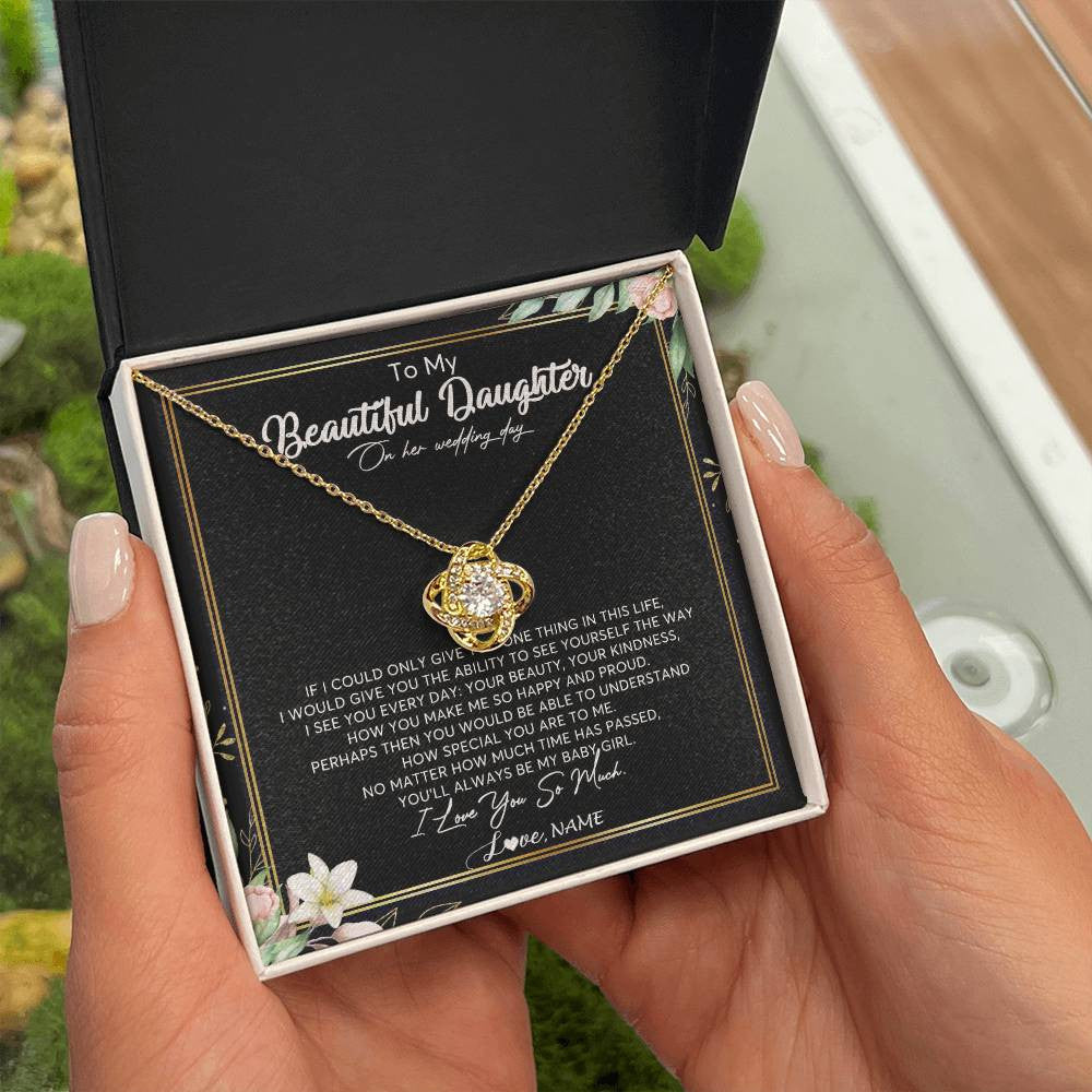 Love Knot Necklace 18K Yellow Gold Finish | Personalized To My Beautiful Daughter Necklace From Mom I Could Give You One Thing In Life Daughter Wedding Day Bride Jewelry Customized Gift Box Message Card | teecentury