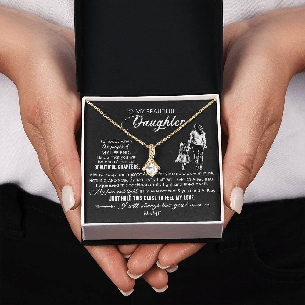 Alluring Beauty Necklace 18K Yellow Gold Finish | 2 | Personalized To My Beautiful Daughter Necklace From Mom Mother Always Love You Daughter Birthday Graduation Christmas Customized Gift Box Message Card | teecentury