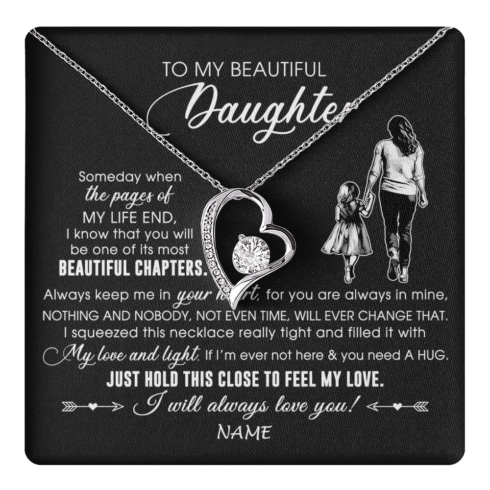 Forever Love Necklace 14K White Gold Finish | 1 | Personalized To My Beautiful Daughter Necklace From Mom Mother Always Love You Daughter Birthday Graduation Christmas Customized Gift Box Message Card | teecentury