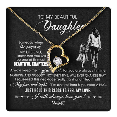 Forever Love Necklace 18K Yellow Gold Finish | 1 | Personalized To My Beautiful Daughter Necklace From Mom Mother Always Love You Daughter Birthday Graduation Christmas Customized Gift Box Message Card | teecentury