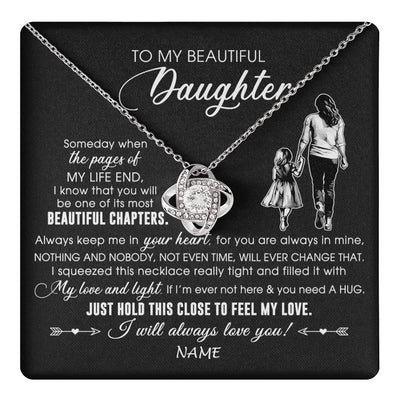 Love Knot Necklace 14K White Gold Finish | 1 | Personalized To My Beautiful Daughter Necklace From Mom Mother Always Love You Daughter Birthday Graduation Christmas Customized Gift Box Message Card | teecentury