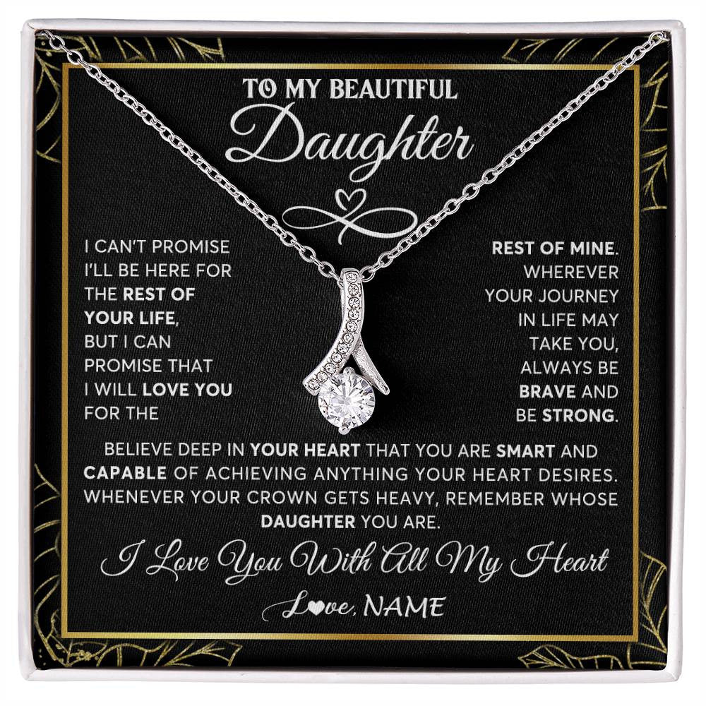 Alluring Beauty Necklace 14K White Gold Finish | 1 | Personalized To My Beautiful Daughter Necklace From Mom Mother Crown Jewelry Gifts For Daughter Birthday Graduation Christmas Customized Gift Box Message Card | teecentury