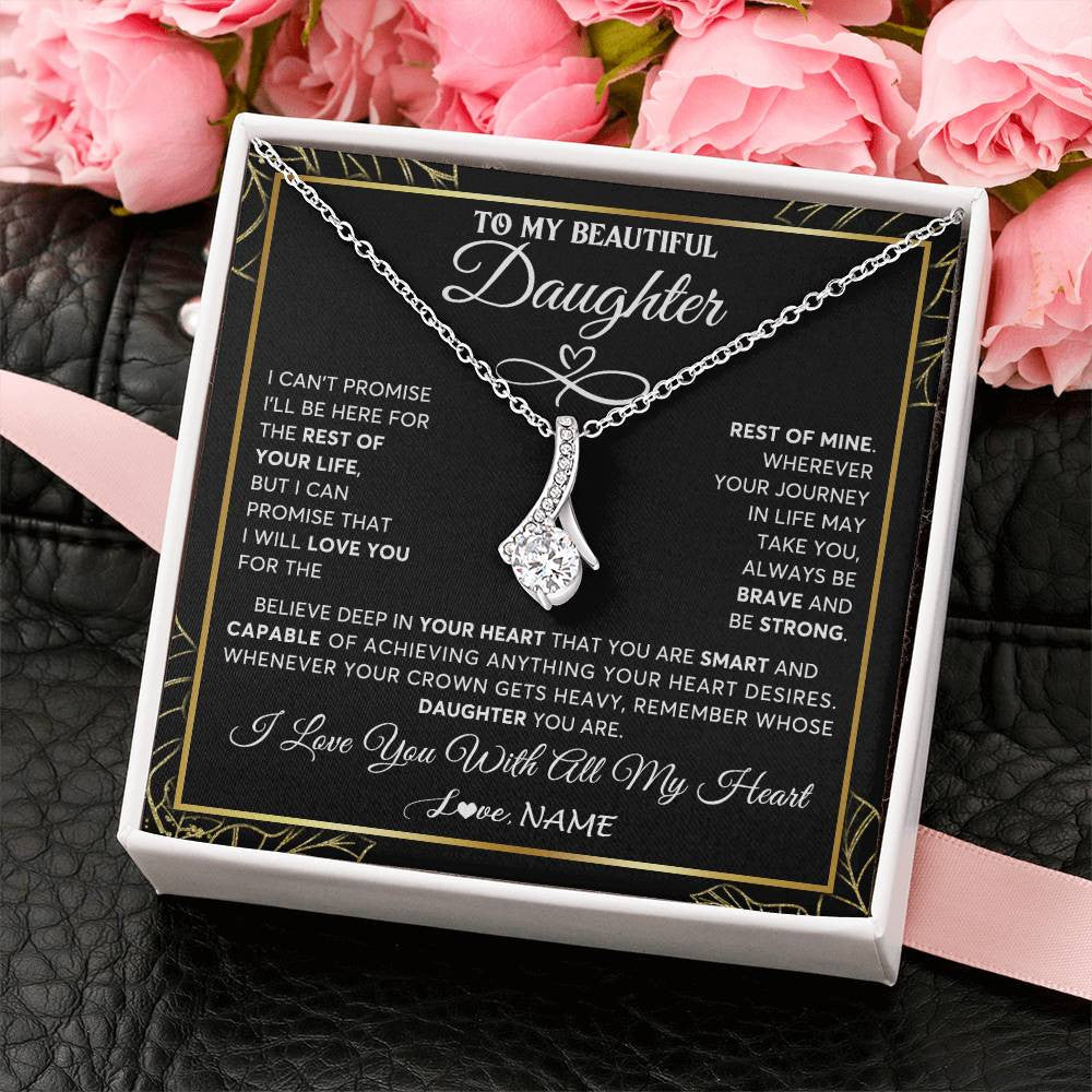 Alluring Beauty Necklace 14K White Gold Finish | 2 | Personalized To My Beautiful Daughter Necklace From Mom Mother Crown Jewelry Gifts For Daughter Birthday Graduation Christmas Customized Gift Box Message Card | teecentury
