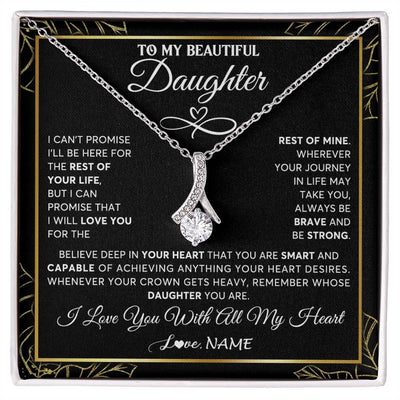 Alluring Beauty Necklace 14K White Gold Finish | 1 | Personalized To My Beautiful Daughter Necklace From Mom Mother Crown Jewelry Gifts For Daughter Birthday Graduation Christmas Customized Gift Box Message Card | teecentury