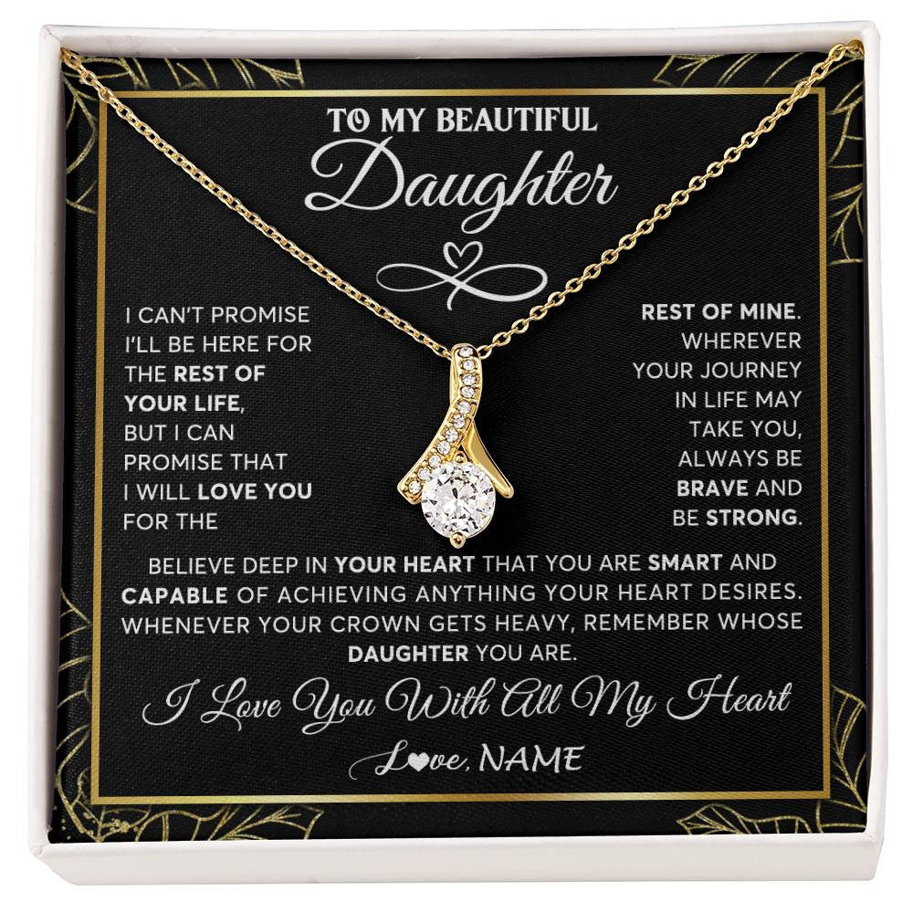 Alluring Beauty Necklace 18K Yellow Gold Finish | 1 | Personalized To My Beautiful Daughter Necklace From Mom Mother Crown Jewelry Gifts For Daughter Birthday Graduation Christmas Customized Gift Box Message Card | teecentury