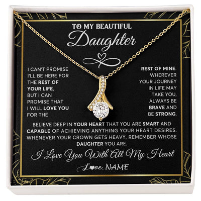Alluring Beauty Necklace 18K Yellow Gold Finish | 1 | Personalized To My Beautiful Daughter Necklace From Mom Mother Crown Jewelry Gifts For Daughter Birthday Graduation Christmas Customized Gift Box Message Card | teecentury