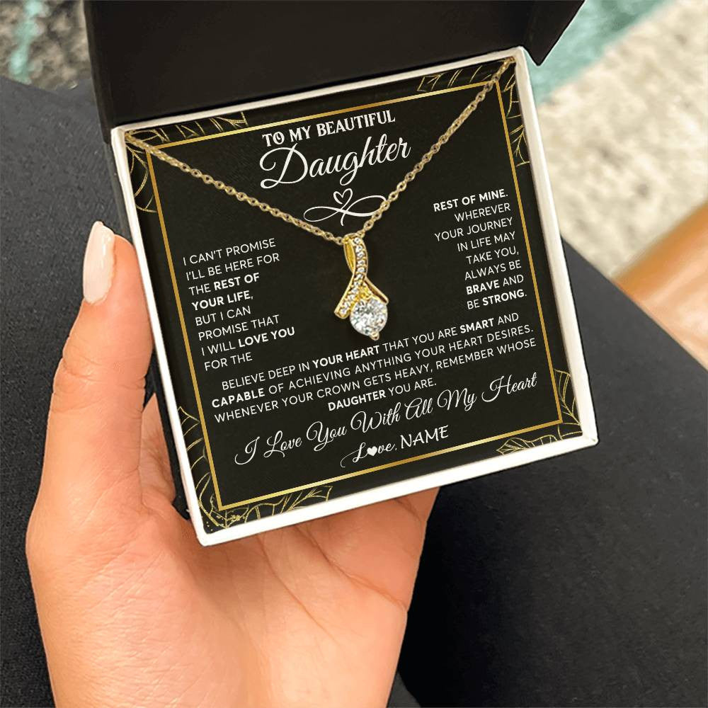 Alluring Beauty Necklace 18K Yellow Gold Finish | 2 | Personalized To My Beautiful Daughter Necklace From Mom Mother Crown Jewelry Gifts For Daughter Birthday Graduation Christmas Customized Gift Box Message Card | teecentury